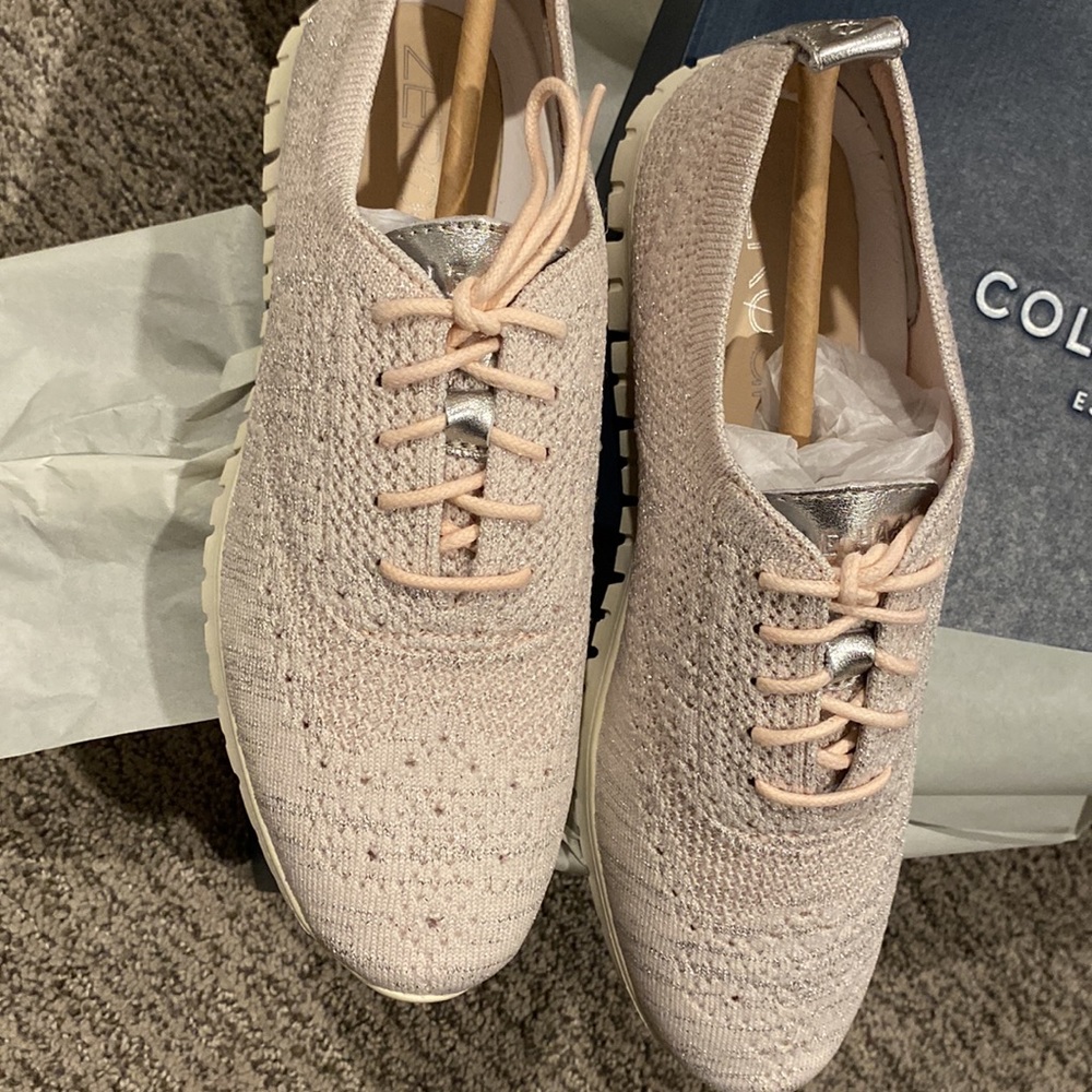 Cole haan zero grand stitch lite peach blush silver knit lace Oxford sho…